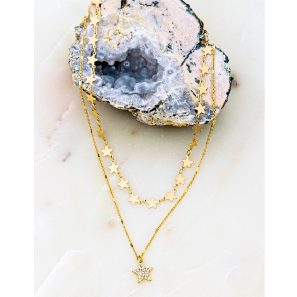 Jewelry - Gold Duo Layer Chain Rhinestone Stars Necklace